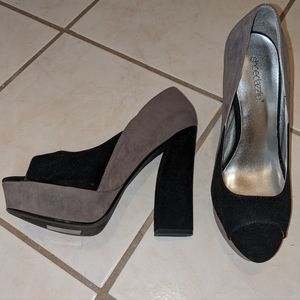 Shoe Dazzle Libby peep toe heels women's 8.5 black and gray suede